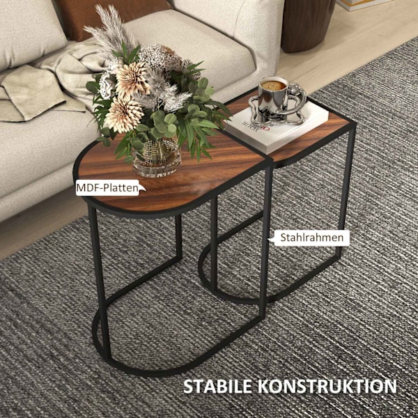 Rootz 2 -stykke sofabord sæt - sideborde - natkonsoller - metalramme - rumbesparende - 45x38x58 cm & 41x32x52cm