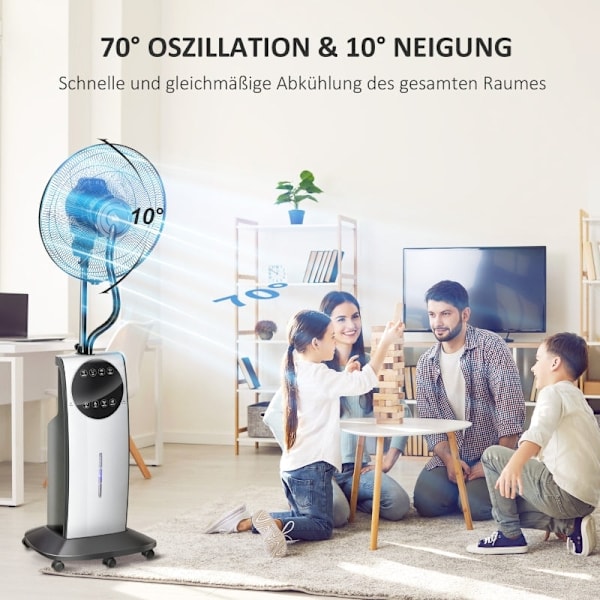 Rootz 2-in-1 -tuuletin - Jalustatuuletin - Sumutuuletin - Säädettävät sumutteen tasot - Aromaterapiayhteensopiva - Ohjelmoitava ajastin - Ø 44,5 x 135