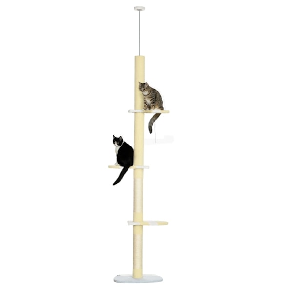 Rootz golv-till-tak kattträd - Justerbar kattskrapstolpe - Klättertorn - Furu - Mjuk plysch - Spånskiva - 47cm x 34cm x 220-260cm