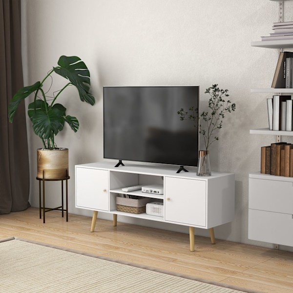 Rootz TV møbler Enhed - Skandinavisk stil - TV Stand - Pine Wood - Elegant design - 120 x 34 x 50 cm hvid