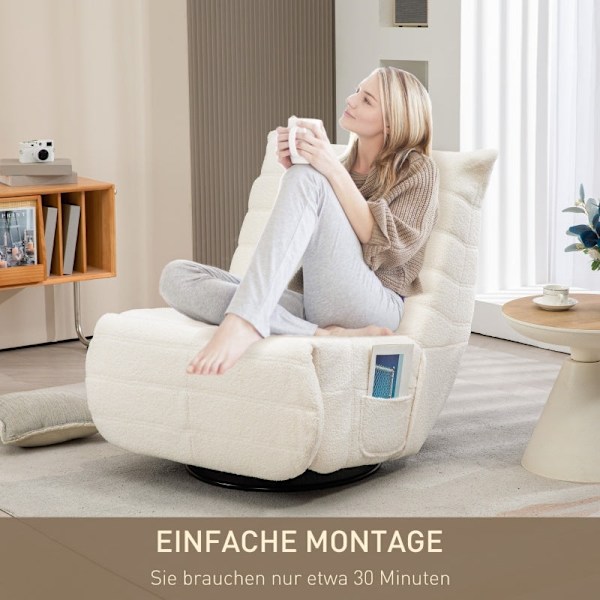 Rootz Fåtölj - TV-fåtölj - Lazy Boy Chair - 150-graders vila - Gungande och vridbar - Teddytyg - 84cm x 104cm x 87cm