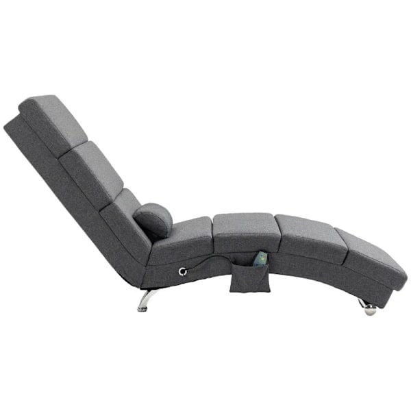 Rootz Massagestol - Avslappningsstol - Liggstol - Golvstol - Sidoficka - 5 lägen - 8 vibrationspunkter - MDF-paneler - Stålram - Linnetyg - Grå - 56 x