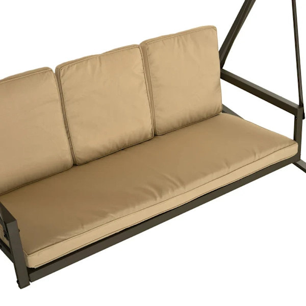 Rootz Garden Swing Chair - Hollywood Swing - Bænk Justerbar - Rygpuder - Solsejl - Sædehynde - Stål - Tekstlinje - Beige - Brun - 200cm X 125cm X 175c