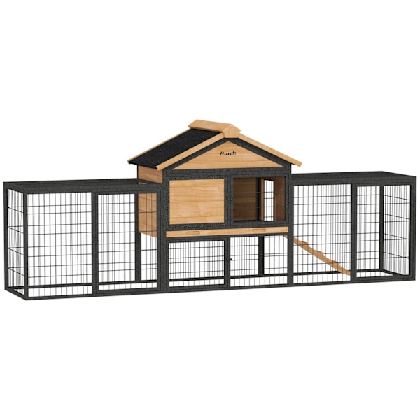 Rootz 2 Level Rabbit Stable - Double -Deck House - Udendørs kæledyrskabning - Vejrbestandigt, let rent - 217 cm x 53 cm x 86 cm