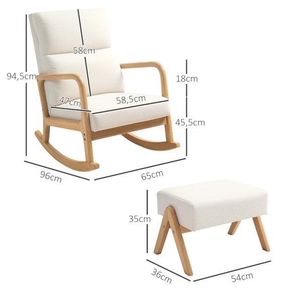Rootz gungstol med avföring - mjukt vadderad - linne -look - ultimat komfort - 65W x 96d x 94,5H cm - grädde vit