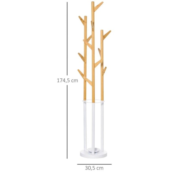 Rootz klädhängare - klädhängare i bambu - klädstativ - 13 krokar - natur/vit - 30,5 cm x 30,5 cm x 174,5 cm