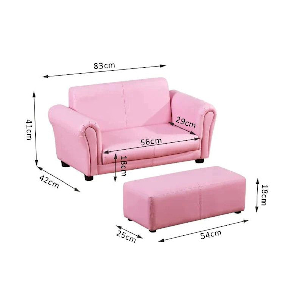 Rootz Børne Sofa - Børne Sofa - Børne Lænestol - Sofa Lænestol - Sofa - Fodskammel - Pink- 83 X 42 X 41 Cm