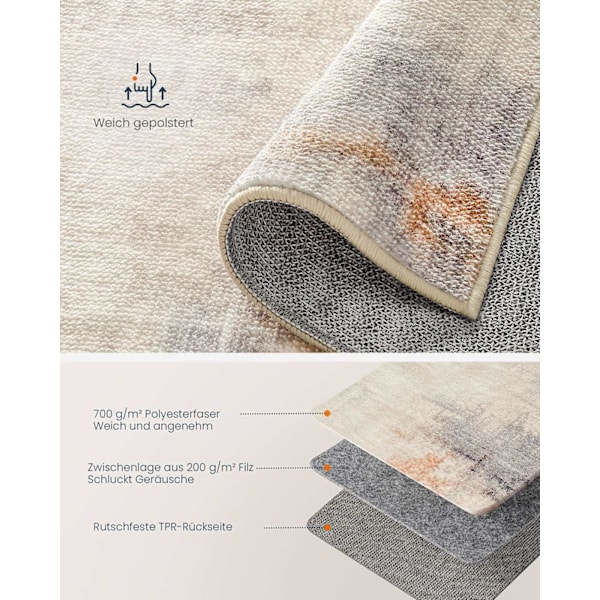 Rootz Carpet - Maskinvaskbart tæpper - Brown Area Mat - Let vedligeholdelse - 92 cm x 153 cm