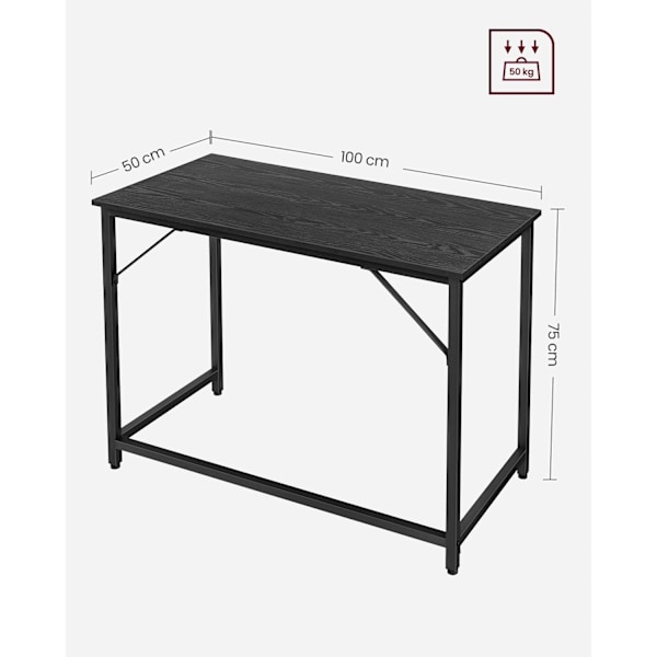 Rootz Black Desk - Lastulevypöytä - Teräsjalat - Suuri toimistopöytä - 50 cm x 100 cm x 75 cm - Tukevat ja tyylikkäät kodin toimistokalusteet