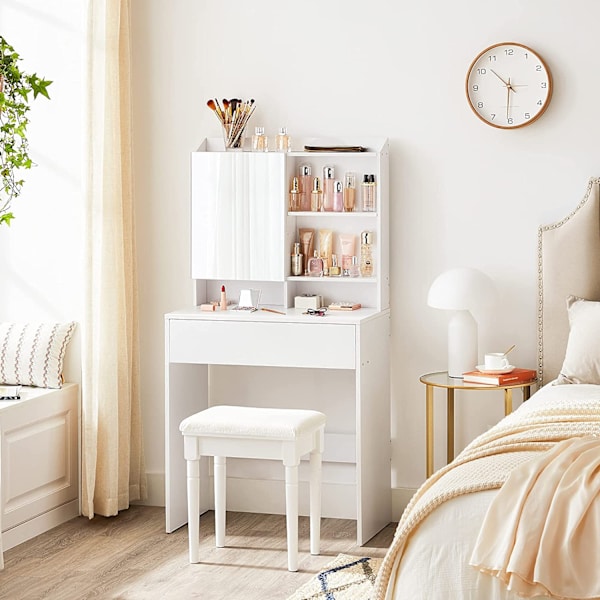 Rootz White Chipboard -pukupöytä - Meikkipöytä - Meikkipöytä - 70 x 40 x 136 cm - Kaatumisenestolaite - Helppo koota - Säilytystila
