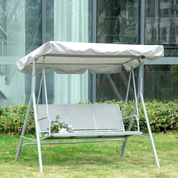 Rootz Verandagynge - Gyngesæde - 3-personers havegyngebænk - Havegynge - Med tag - Metal - Grå/sølv - 170 x 110 x 153 cm