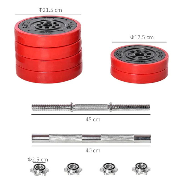 Rootz Hantel Set - Skivstång & Hantel Set - Justerbar Hantel - Röd/Svart - 21,5 X 21,5 X 3,8 Cm