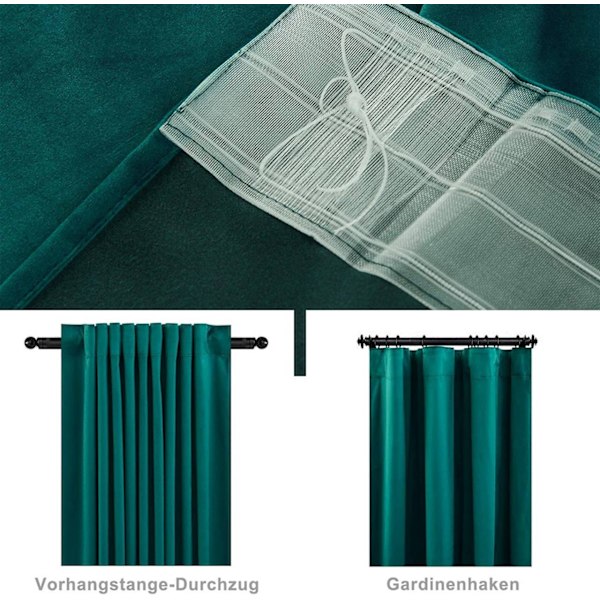 Rootz Luxury Velvet mørklægningsgardiner - Draperer - Privatlivsgardiner - Højkvalitets fløjl - Lysblokerende - Energieffektiv - Nem installation - 14