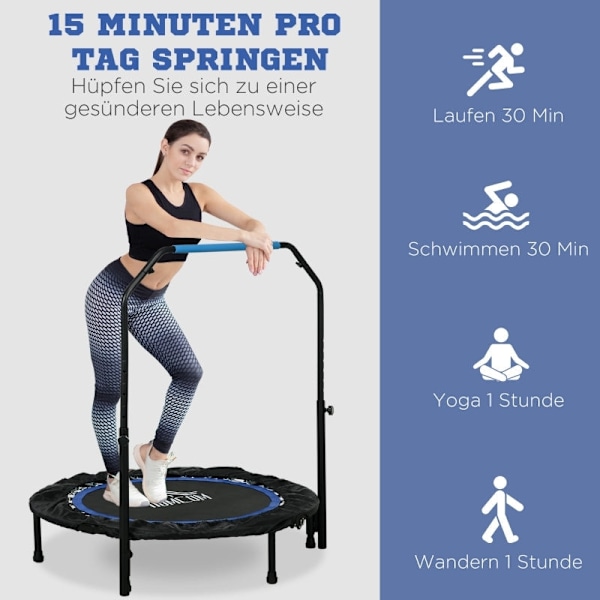 Rootz Fitness studsmatta - Exercise Rebounder - Ministudsmatta - Stålram - 102cm x 99-123cm - Svart+Blå