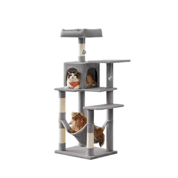 Rootz Cat Scratching Post - Cat Tree - Kitty Tower - Plush Cover - 143 cm High - Cuddly Cave - Relaxation Platform