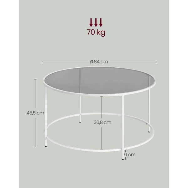 Rootz soffbord i glas - Runt bord - Stålstomme - Skiva i härdat glas - Pärlvit-skiffergrå - 84 cm x 45,5 cm - Lätt - Robust - Enkel montering