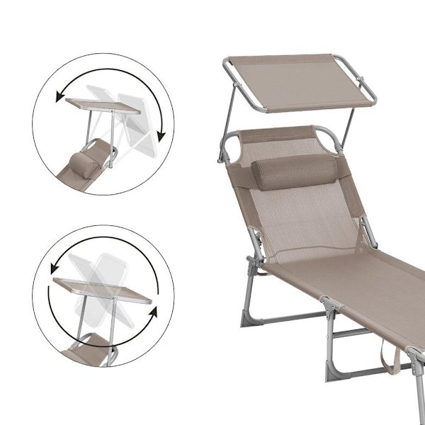 Rootz Solstol - Utomhussolstol - Fällbar solstol - Justerbar solstol - Trädgårdssolstol - Med justerbart ryggstöd - Taupe - 53 x 193 x 29,5 cm