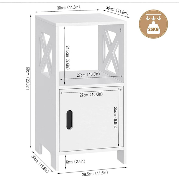 Rootz Lille sengebord - Natbord - Sidebord - Hvid skandinavisk design - Rummelig opbevaring - 30cm x 60cm x 30cm