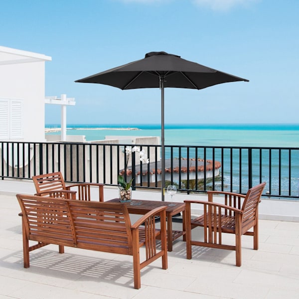 Rootz Black Hexagonal Parasol - Balkon Sunshade - Patio paraply - Easy Open - Ø196 cm x 2,04m