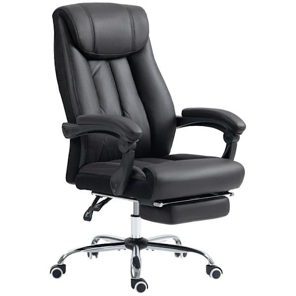 Rootz Kontorsstol - Skrivbordsstol - Executive Stol - Fotstöd - Justerbar i höjdled - 145° lutningsvinkel - Mikrofiber 100 % polyester - Skum - Svart