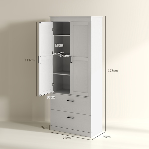 Rootz Fritstående køkkenskab - Pantry Storage - Stue Cabinet - Justerbare hylder - 75W x 39d x 178H cm