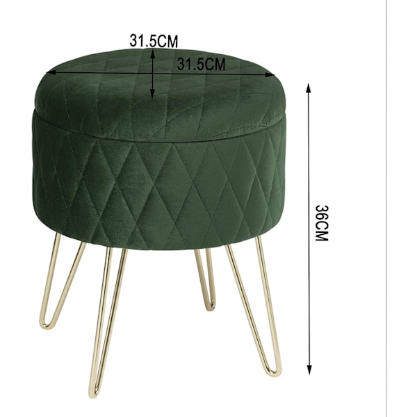 Rootz Velvet Makeup Taburet - Opbevaring Ottoman - Polstret sæde - Guld metalben - 31,5 cm x 31,5 cm x 36 cm