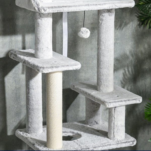 Rootz PawHut takhög kattskrapstolpe - Cat Activity Center - Cat Retreat - Höjdjusterbar - Flera plattformar - Robust konstruktion - 60W x 40D x 225-25