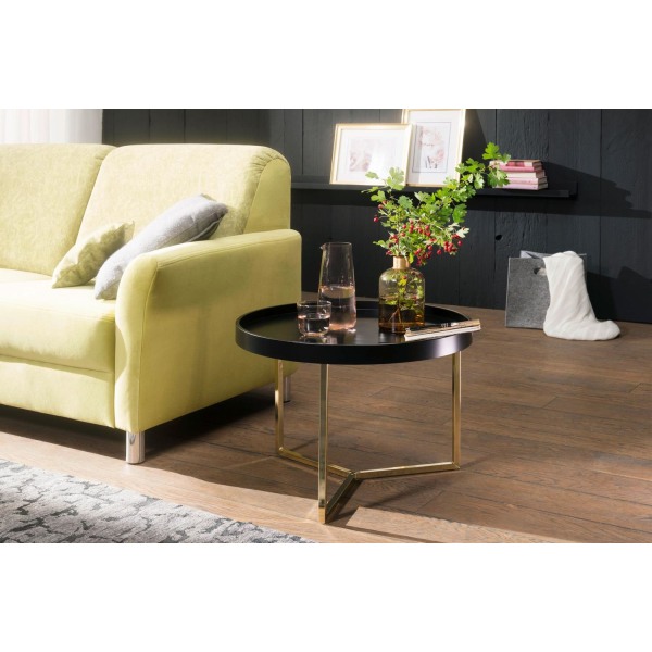 Rootz soffbord 58,5x42x58,5cm svart - guld soffbord metall runt - Designer retro soffbord modernt - Litet loungebord med metallram - Runt brickbord me
