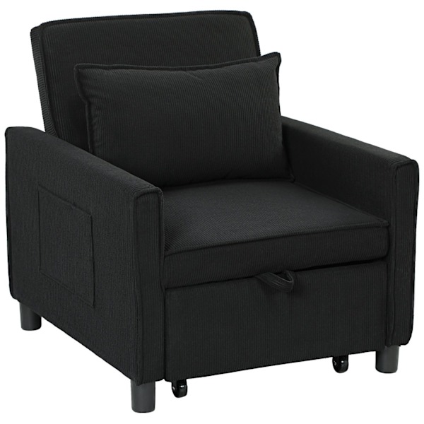 Rootz Justerbar sovende stol - Konvertibel loungestol - Rentliner seng - Komfort 3 position - 74W x 84d x 81H cm - Sort - 120 kg kapacitet