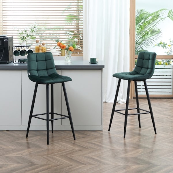 Rootz Barstolar Set med 2 - Kökspallar - Sammetstyg - Ergonomisk design - Robust stålstomme - Grön - 42cm x 47cm x 105cm