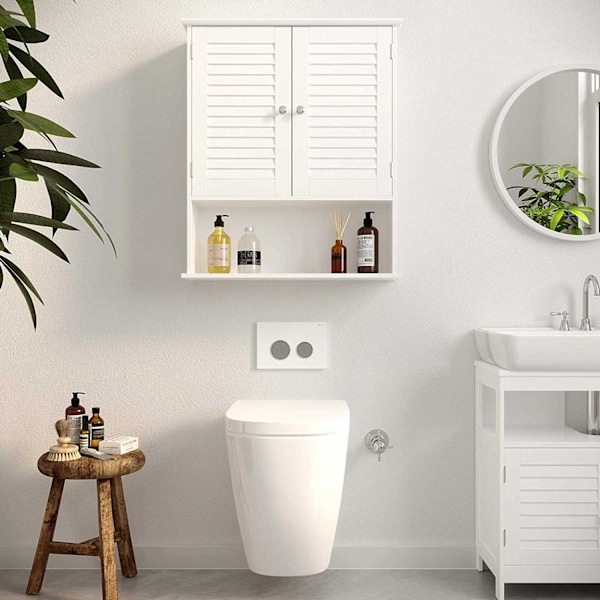 Rootz badeværelsesskab - Opbevaringsskab - Hygiejneorganisering - Hvid MDF - 60 cm x 20 cm x 70 cm - Åbent rum - Justerbar hylde - Forkromede knopper