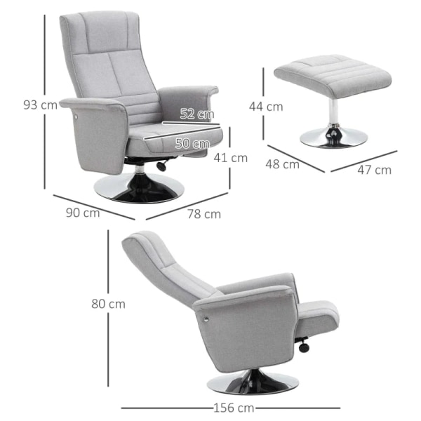 Rootz Massagestol med osmannisk - 8 vibrationshoveder - Vippefunktion - Lysegrå - 78L x 90W x 93H cm