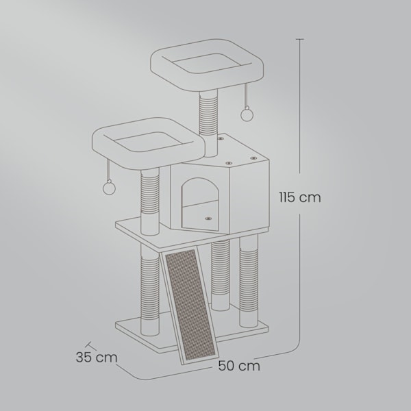 Rootz Cat Tree - Scratching Post - Cat Tower - Space -Saving Design - 50 X 35 X 115 CM - Mysig grotta + 2 -plattformar för lek och avkoppling