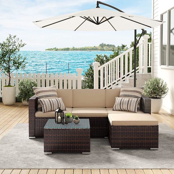 Rootz Havesofa - Havemøbelsæt - 3 pers. sofa - Havesofa med bord - Udendørs siddesæt - Brun/Taupe