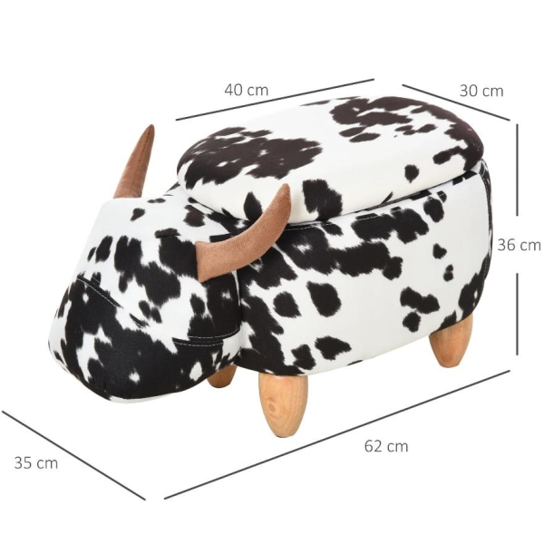 Rootz Hocker - Puf - Ko - Til børn - Opbevaringsplads - Sort - Hvid - Stof - Gummitræ - 62 x 35 x 36 cm