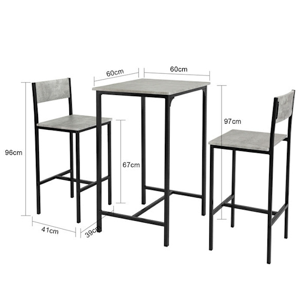 Rootz 3-delade barbordsset - Barstolar - Matsalsset - MDF bordsskiva - Robust metallstomme - Idealisk för kök och trädgård - 60 cm x 97 cm x 60 cm - G
