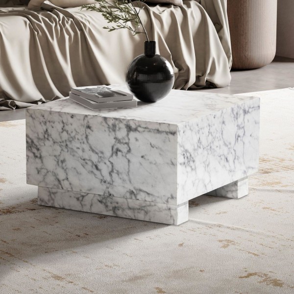 Rootz Elegant sofabord - Kubebord - Marmorlook - Hvid - 60 cm x