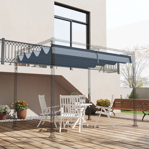 Rootz erstatningstag - Pergola tag - Solskærmsdæksel - Udtrækbart - Havepavillon - Nem montering - Polyester - Grå - 286cm x 245cm x 16cm