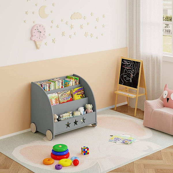 Rootz børnebogreol - Børnebogreol - Børnehavemøbler - Sikre ikke-giftige materialer - Engagerende stjernedesign - Mobil med stille hjul - 62 cm x 57 c