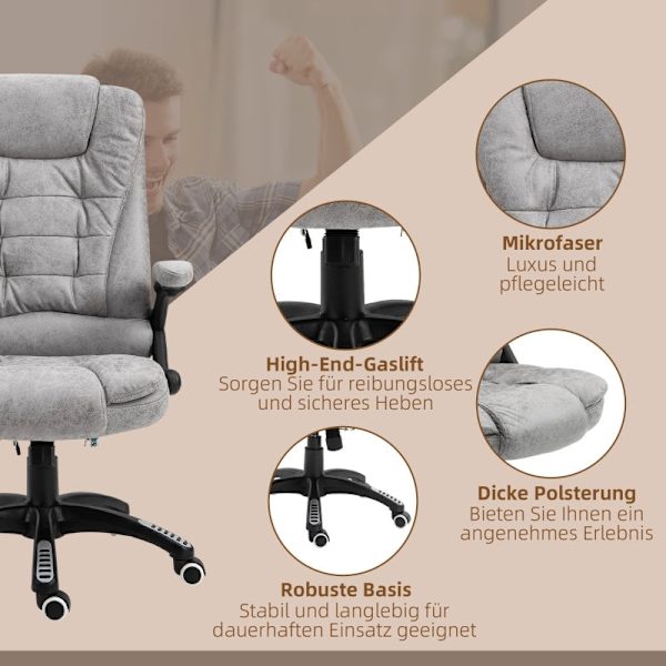 Rootz Massage Kontorstol - Ergonomisk Executive Stol - Varmeelementer - Højdejusterbar - 68cm x 72cm x 110-120cm - Grå