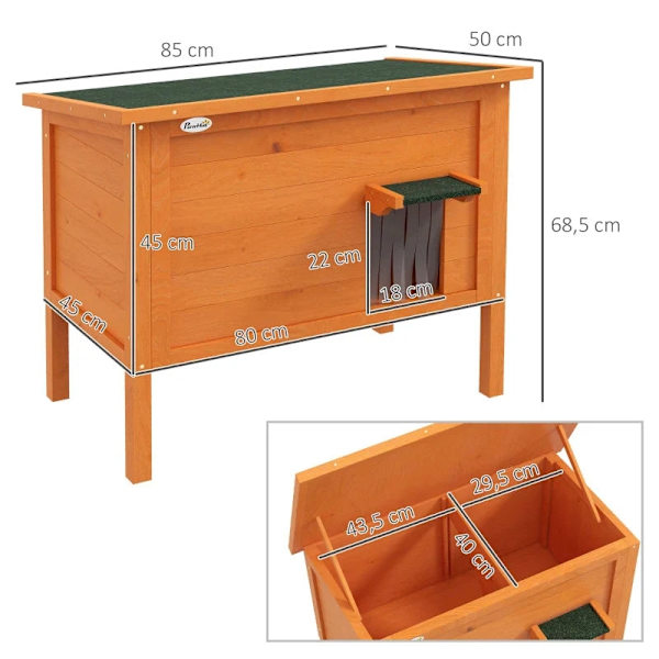 Rootz Cat House - Utomhus katthus - Väderbeständigt - 1 fönster - 1 ingång - Gran Wood - Orange + Grön - 85 x 50 x 68,5 cm