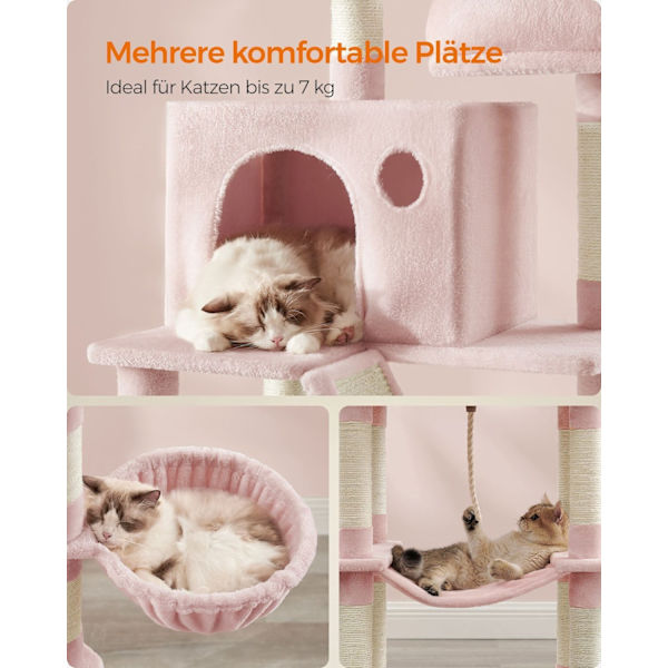 Rootz Cat-kradsestolpe - Kradser - Klatretræ - Spånpladeplys - 60 cm x 50 cm x 206 cm - Stort kattetårn - Pastelrosa - 23,5 kg