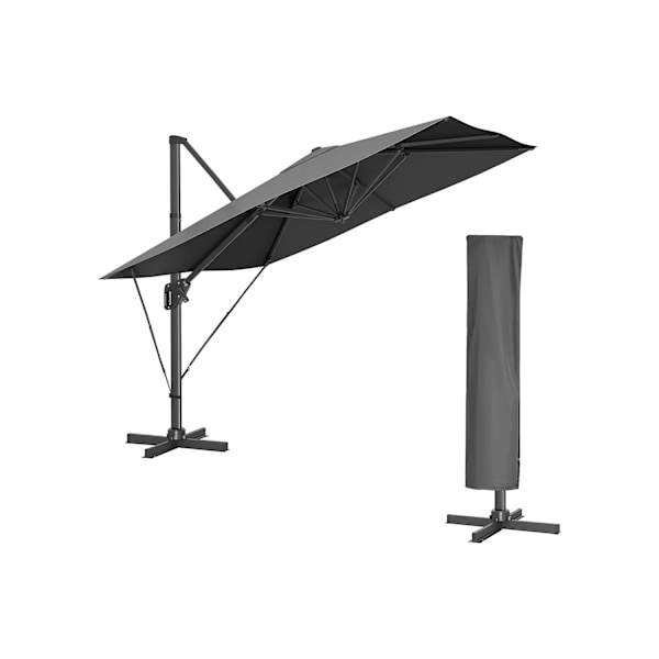 Rootz Parasol Cantilever paraply - Grå solskydd - Utomhustak - 360° rotation - 4 vinklar justering - UPF 50+ - Vattenavvisande - 200g/m² polyester - 3