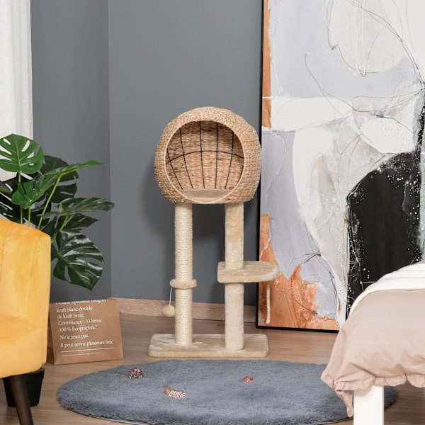 Rootz Cat Tree Skrapstolpe - Beige - Konstruerat trä, plysch, Sisal - 18,89 cm x 15,74 cm x 39,37 cm
