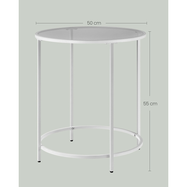 Rootz sidebord med glasplade - Endebord - Accentbord - Stålstel - Hærdet glas - 50 cm x 55 cm - 4,6 kg - 40 kg Maks. belastningskapacitet