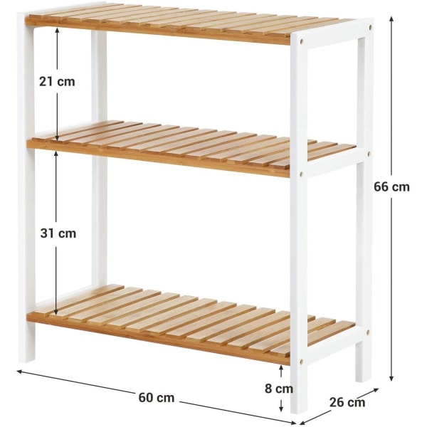 Rootz Skohylde - Skohylde - Bambus - Stativ - 3 niveauer - Hvid - Beige - 60 x 26 x 66 cm