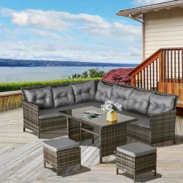 Rootz 6-delat Sittset - Trädgårdsset - Soffset - Trädgårdsmöbler Set Lounge - Polyrattan - Grå - 110.5L x 62W x 82H cm