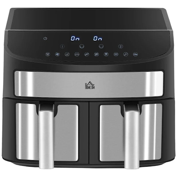 Rootz Hot Air Fryer - Multifunktionell Hot Air Fryer - 8 L Kapacitet - 2 korgar - 60 min tid - Silver + Svart - 38,8L x 36,3W x 31,1H cm