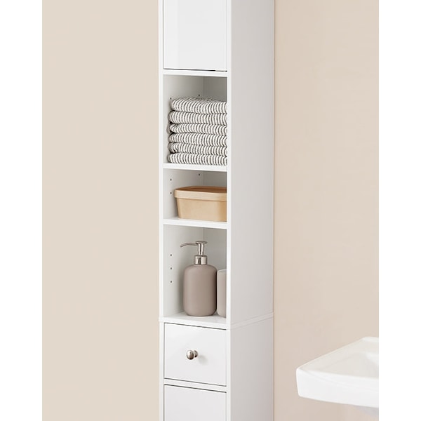 Rootz Tall Badeværelse Skab - Opbevaringsskab - Badeværelsesarrangør - Justerbare hylder - 20x180x20cm - MDF E1 - Højglans hvid