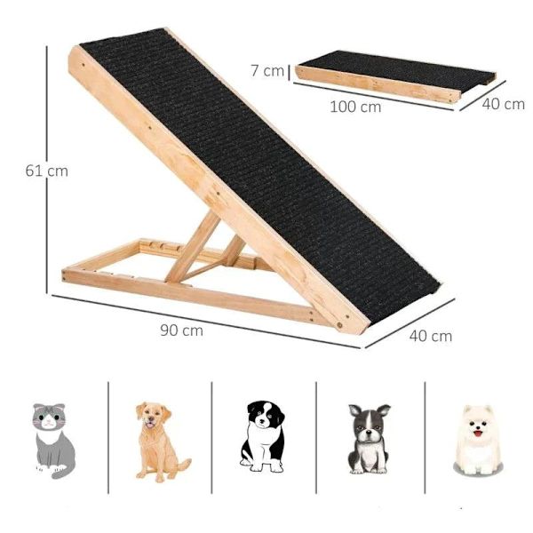 Rootz Pet Ramp - Hunderampe - Justerbar Pet Ramp - 90cm x 40cm x 61cm